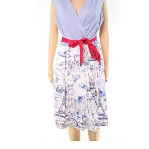 Chetta B red white & blue Paris print dress